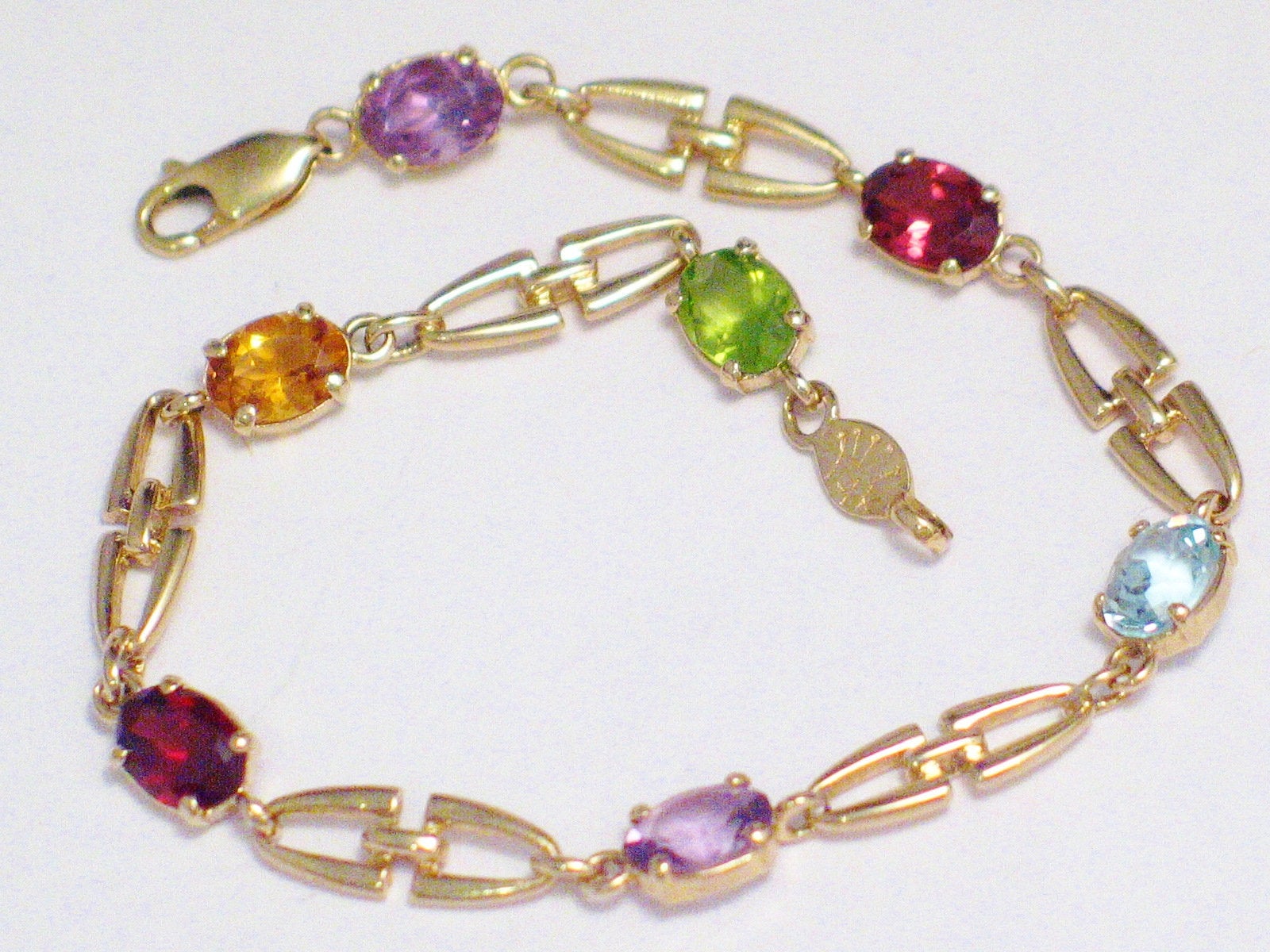 Sterling Silver Multigem Link Bracelet with Garnet Amethyst