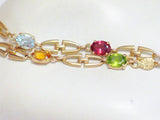 14k Gold Chain Bracelet Shackle Bit Style w/ Multi Gemstones 7 1/2" at Blingschlingers Jewelry Online