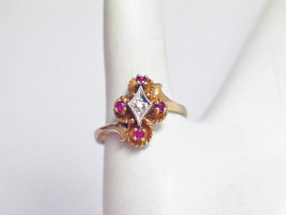Gemstone Ring, 10k Gold Vintage Ruby Diamond Bypass Style Ring