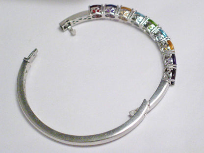 Bangle Bracelets | Womens Sterling Silver Gemstone Hinged Bangle Bracelet  7 5/16" | Discount Estate Jewelry Online