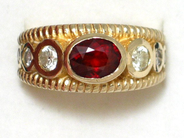 14k Gold Ring, Womens Luxurious Pre-owned Red Spessartite Garnet Diamond Ring