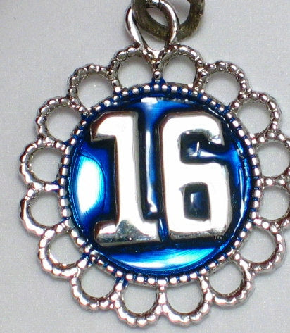 Silver Charm, Mens Womens Medallion Style Special 16th Birthday Anniversary, or Lucky #16 Charm Sterling Silver Pendant - Estate Jewelry