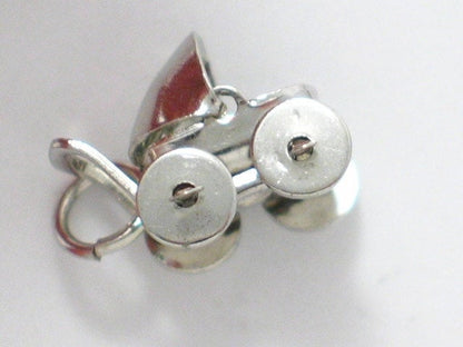 Bracelet Charm | Vintage 3D Sterling Silver Baby Stroller Charm | Baby Shower Gift