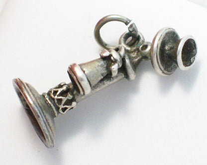 3D Charm, Mens Womens Vintage Stick Style Phone Bracelet Charm Sterling Silver Pendant