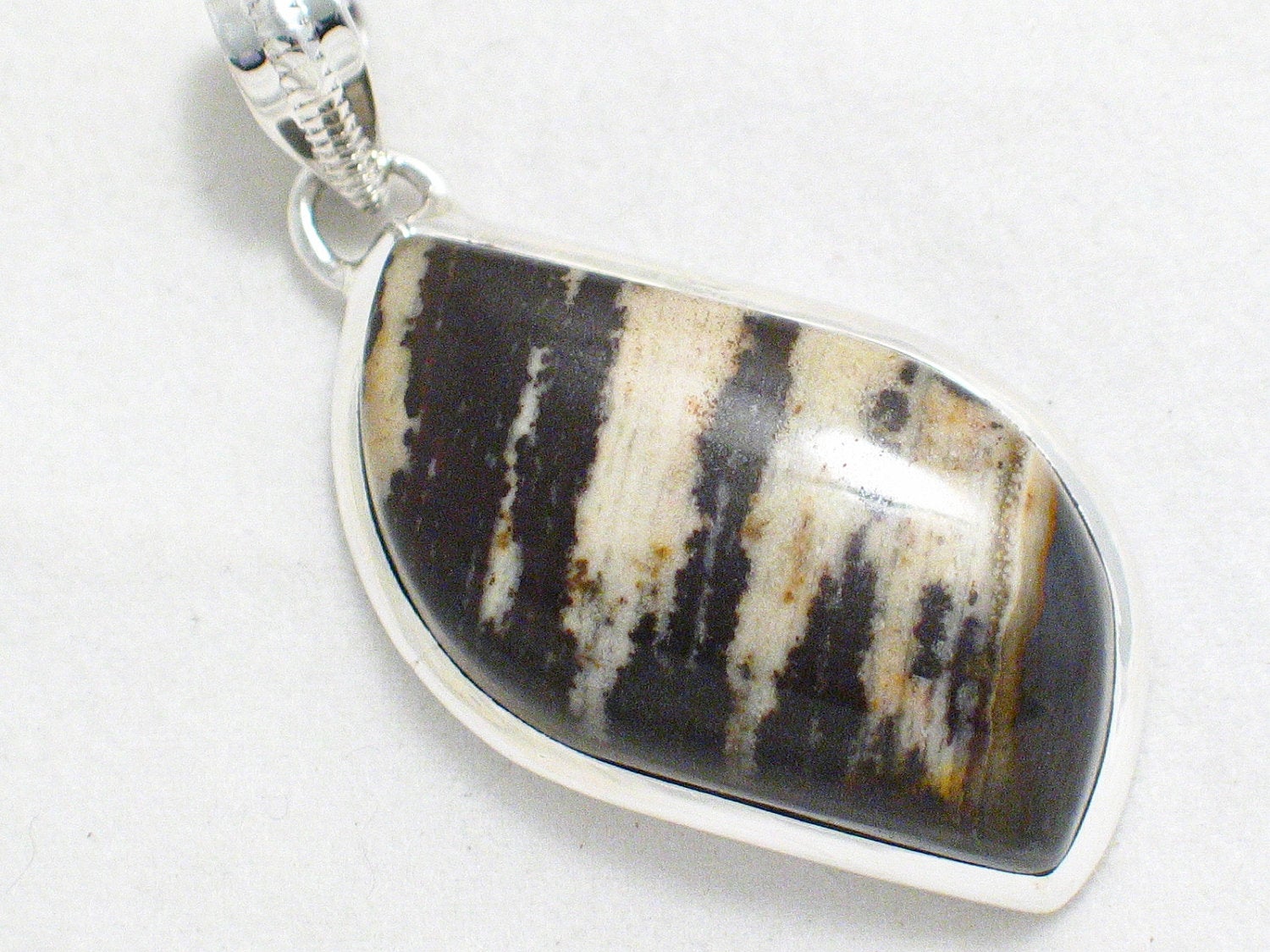 Stone Pendant | Sterling Silver Brown Tan Tiger Agate Pendant | Jewelry