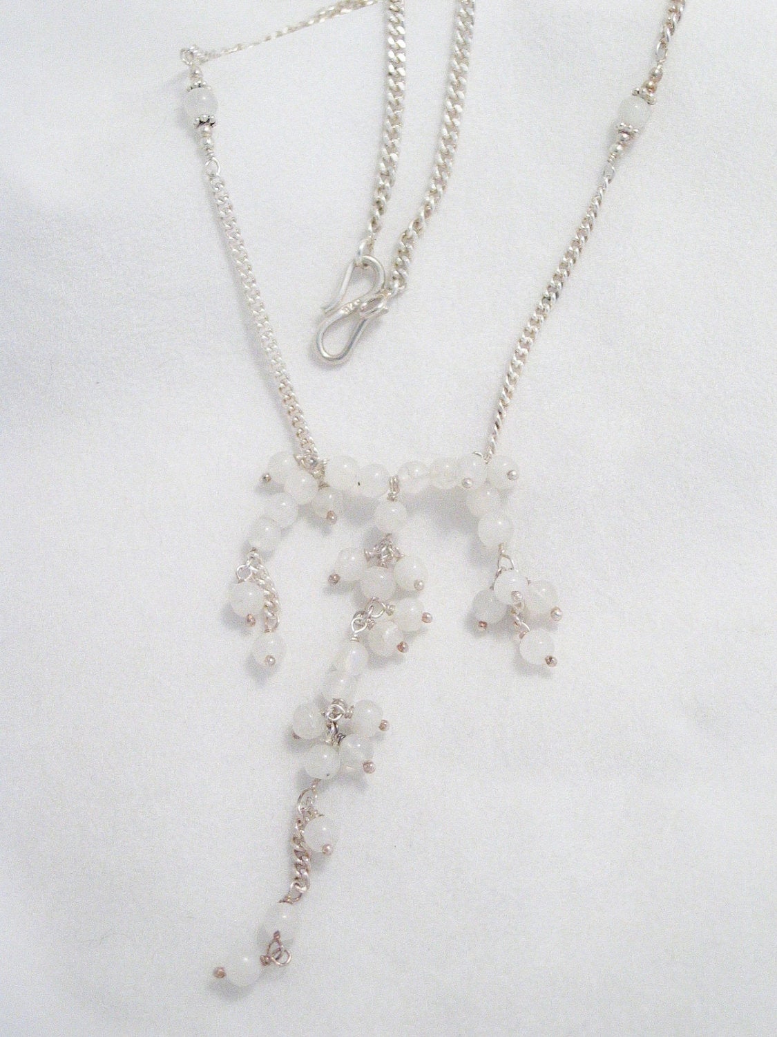 Tassel Necklace, Womens Beaded White Moonstone Stone Tassel Necklace