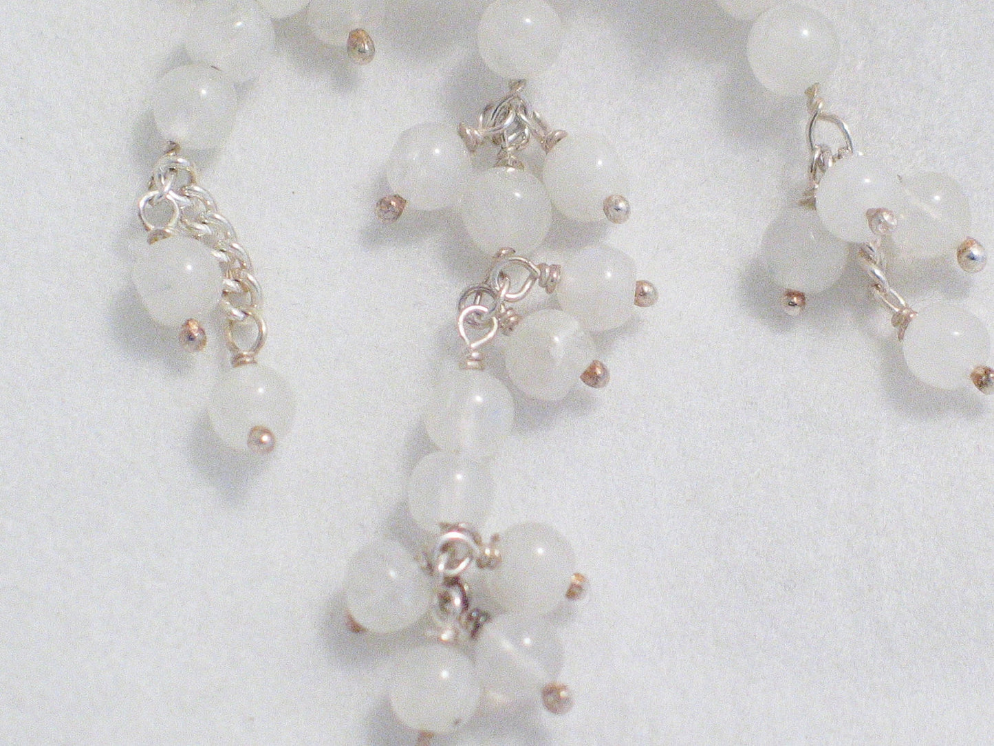 Sterling Silver White Moonstone Beaded Tassel Necklace 17.5"