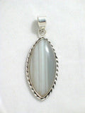 Pendant | Unique Sterling Silver Shades of Gray Banded Agate Stone Pendant | Jewelry