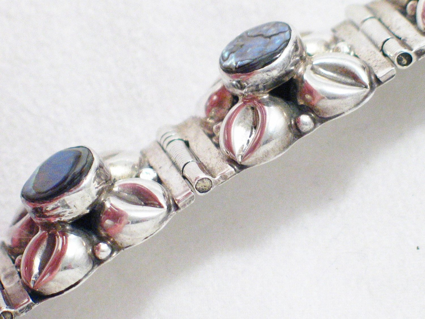 Sterling Silver Bracelet Wide Abalone Coffee Bean Design Tennis Bracelet