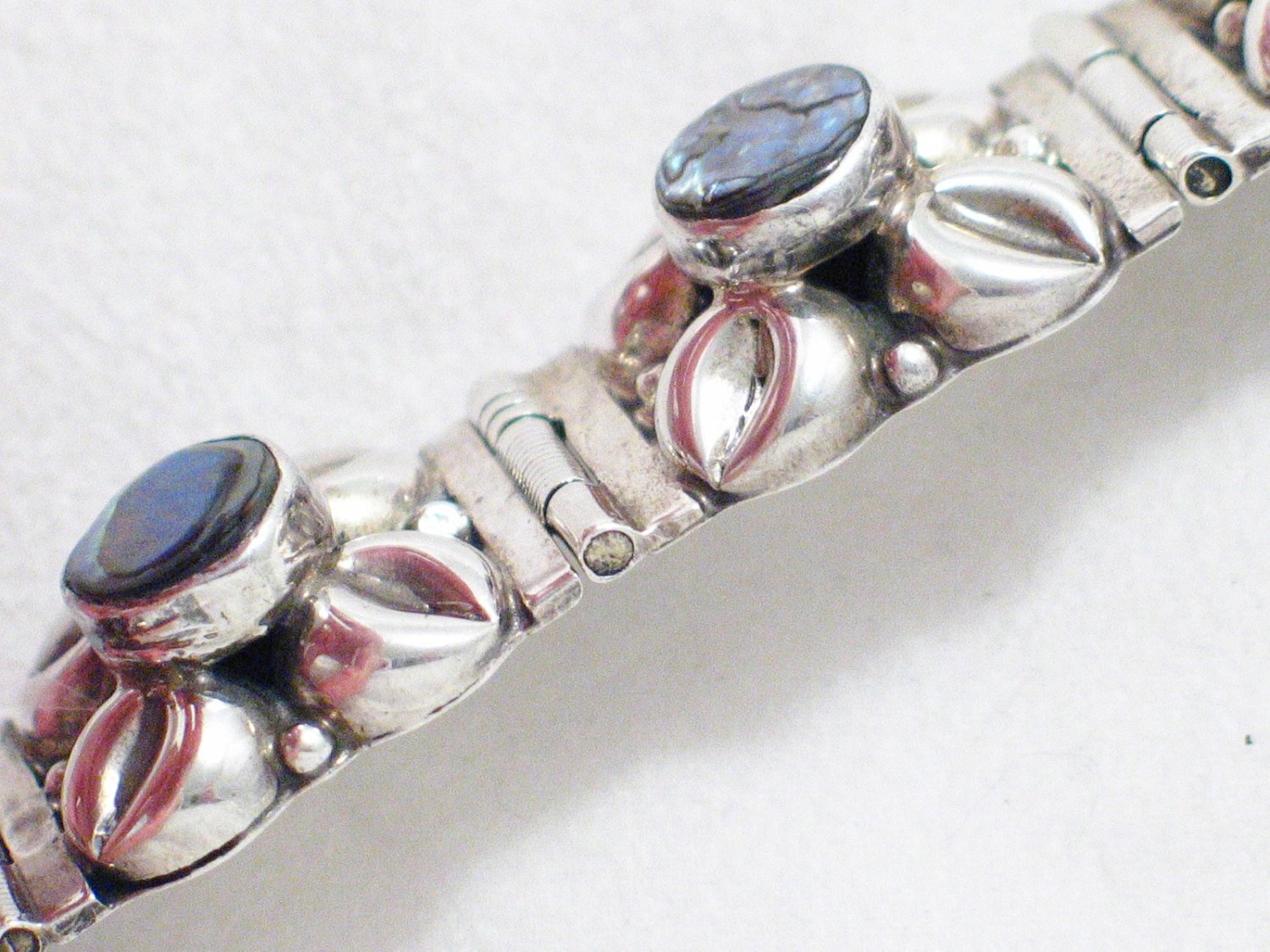 Sterling Silver Bracelet Wide Abalone Coffee Bean Design Tennis Bracelet