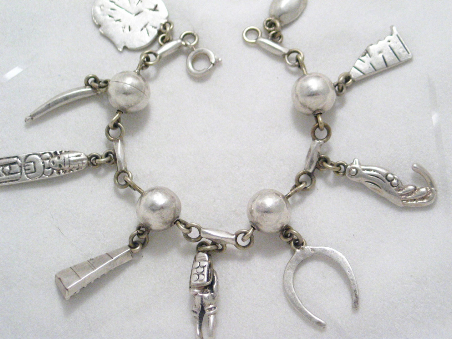 Bracelet | Vintage Sterling Silver Mexican Mayan Ball Chain Charm Bracelet 7" |  Blingschlingers Jewelry