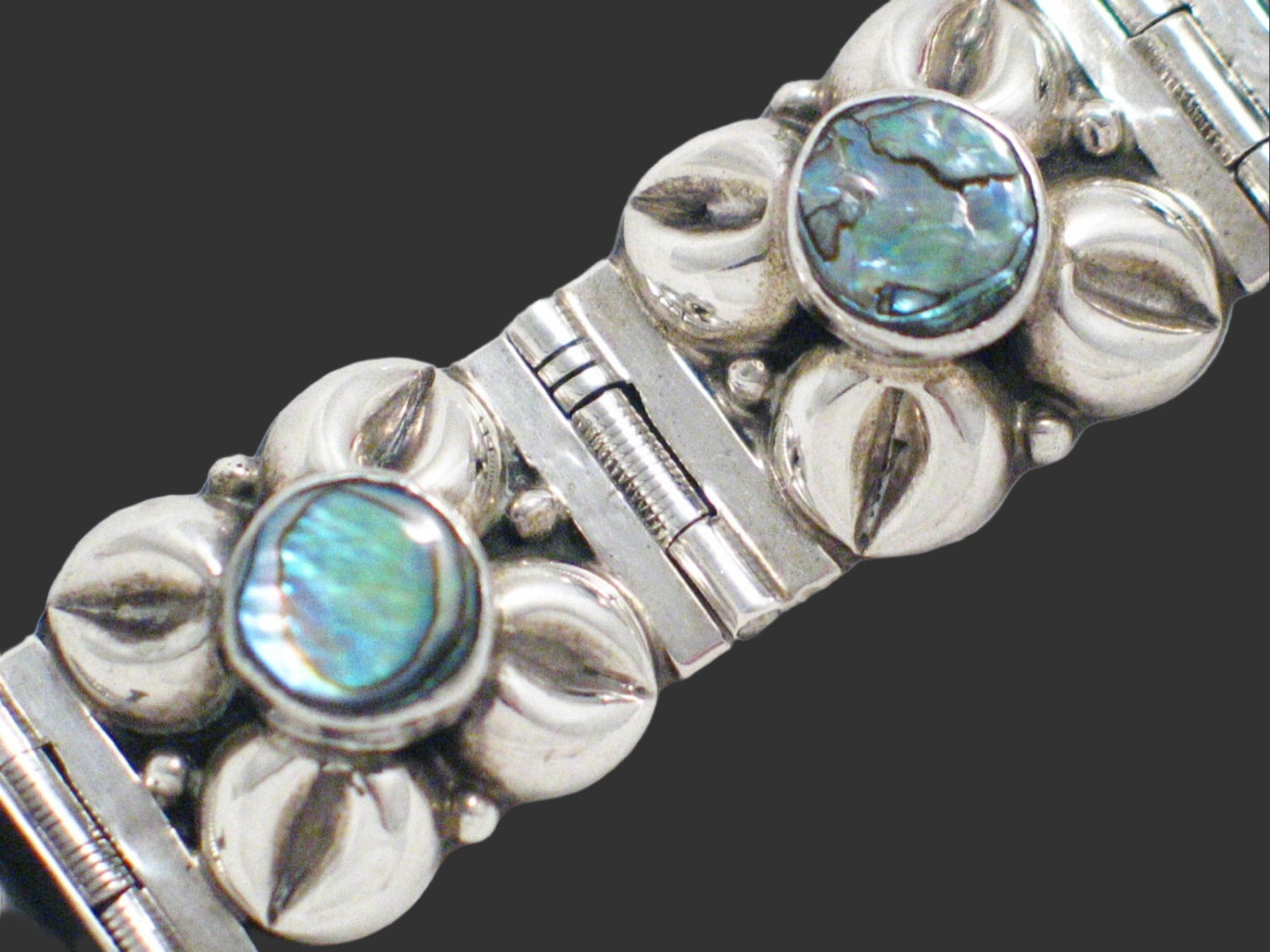 Sterling Silver Bracelet Wide Abalone Coffee Bean Design Tennis Bracelet