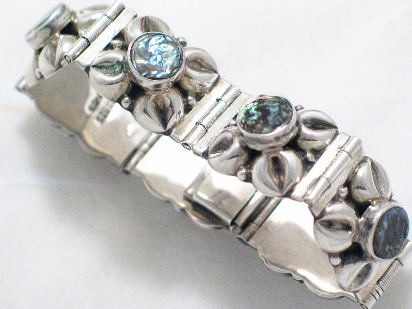 Sterling Silver Bracelet Wide Abalone Coffee Bean Design Tennis Bracelet