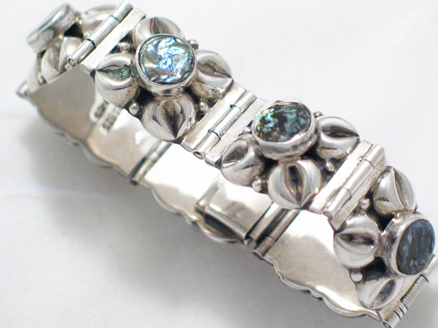Sterling Silver Bracelet Wide Abalone Coffee Bean Design Tennis Bracelet