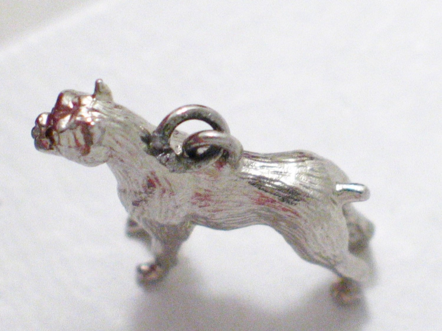 3D Charm | Vintage Sterling Silver Crystal Eye Boxer Dog Pendant | Jewelry