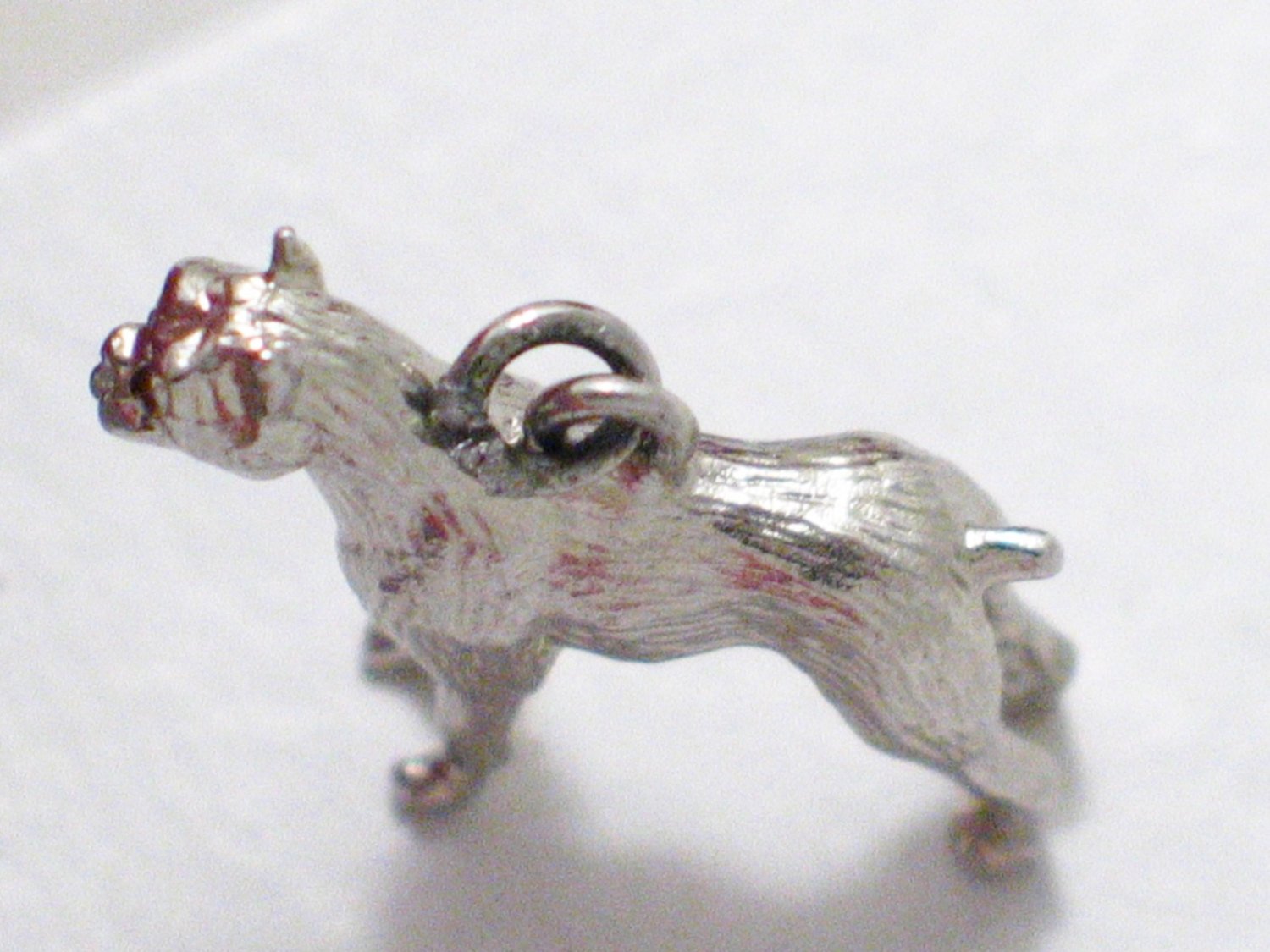 3D Charm | Vintage Sterling Silver Crystal Eye Boxer Dog Pendant | Jewelry
