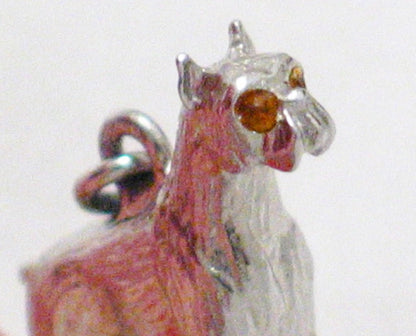 3D Charm | Vintage Sterling Silver Crystal Eye Boxer Dog Pendant | Jewelry