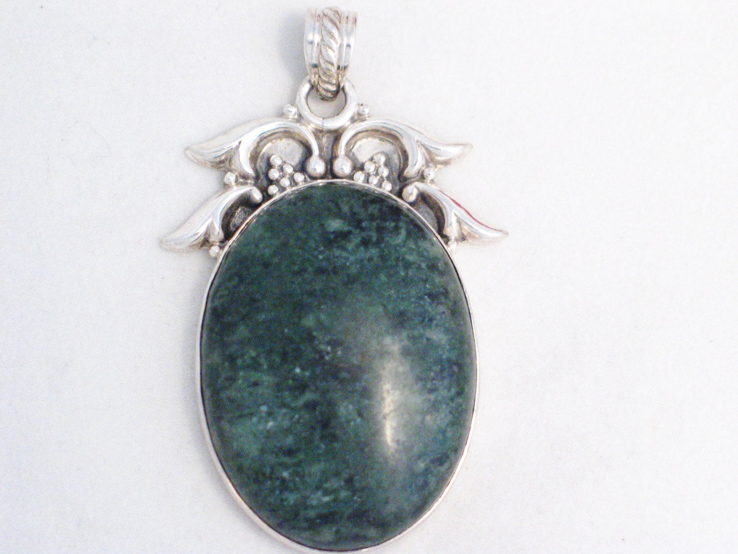 Pendant | Sterling Silver Large Oval Green Stone Necklace Pendant |Discount Fine  Jewelry