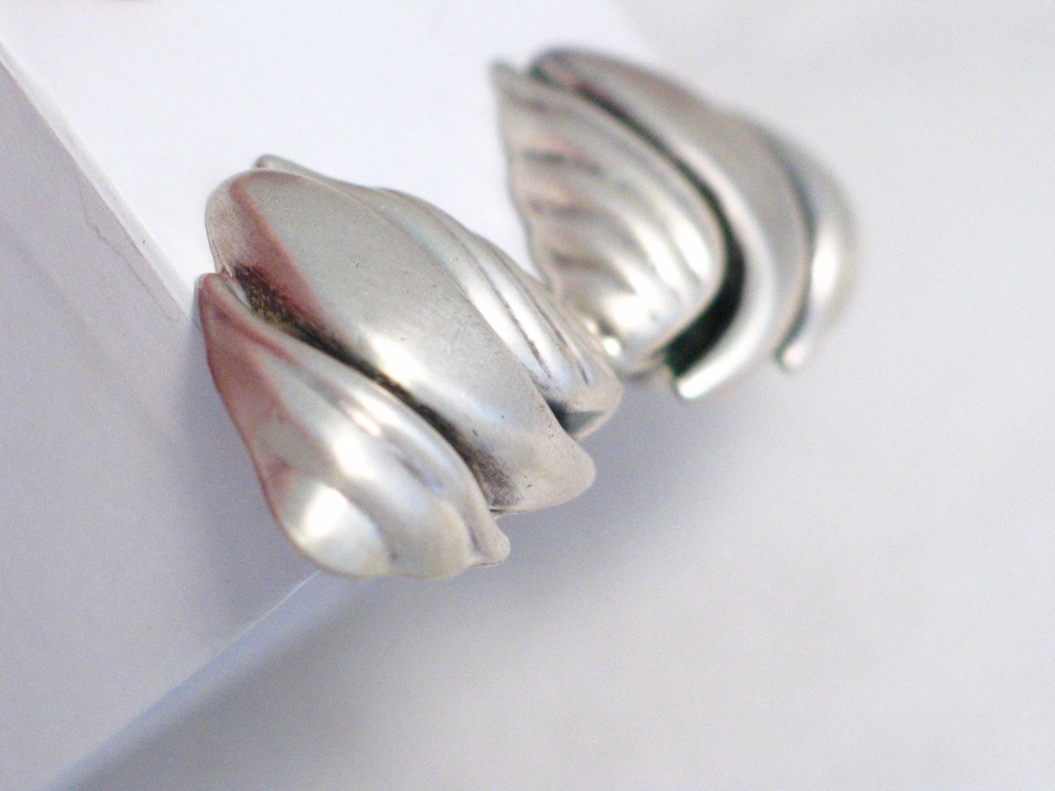 Silver Earrings, 1980s Vintage Geometric Triangle Dome Design Sterling Silver Clip-on Earrings - Estate Jewelry online