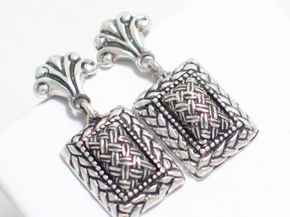 Dangle Earrings Stylish Woven Basket Design Sterling Silver Dangle Earrings