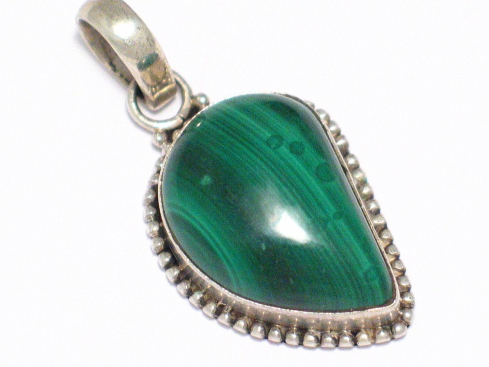 Silver Pendants | Sterling Silver Green Malachite Stone Pendant | Discount Jewelry online at Blingschlingers Jewelry
