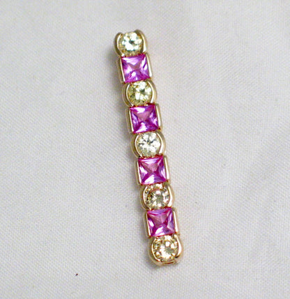 Gold Pendant | Womens 14k Gold Sterling Silver Pink & Canary Yellow Cz Bar Pendant | Jewelry