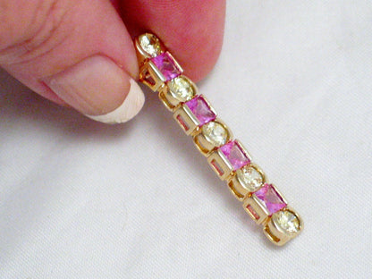 Gold Pendant | Womens 14k Gold Sterling Silver Pink & Canary Yellow Cz Bar Pendant | Jewelry