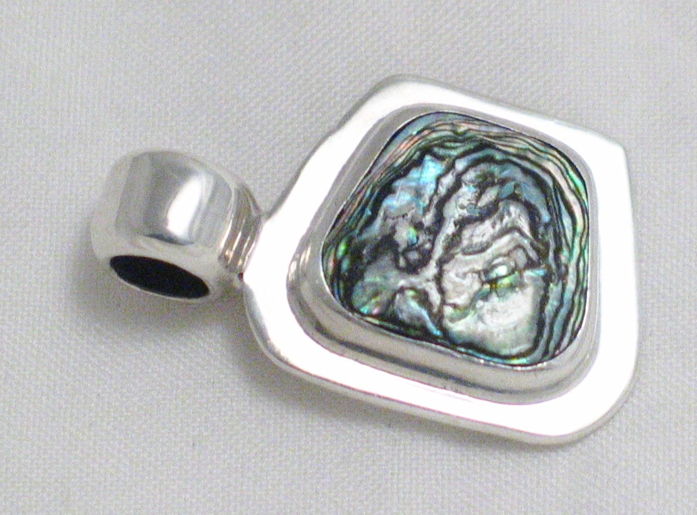Silver Pendants | Sterling Silver Geometric Design Rainbow Abalone Pendant | Discount Estate Jewelry