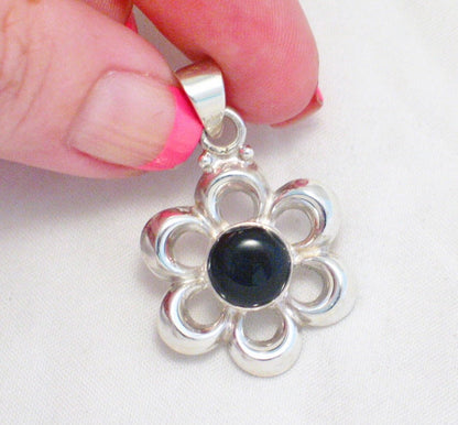 Sterling Silver Black Eyed Susan Style Flower Pendant