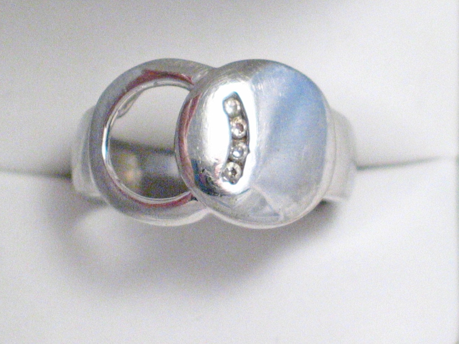 Sterling Silver Ring, Estate Jewelry Mens Womens size 7 Cubic Zirconia Eclipse Design Ring