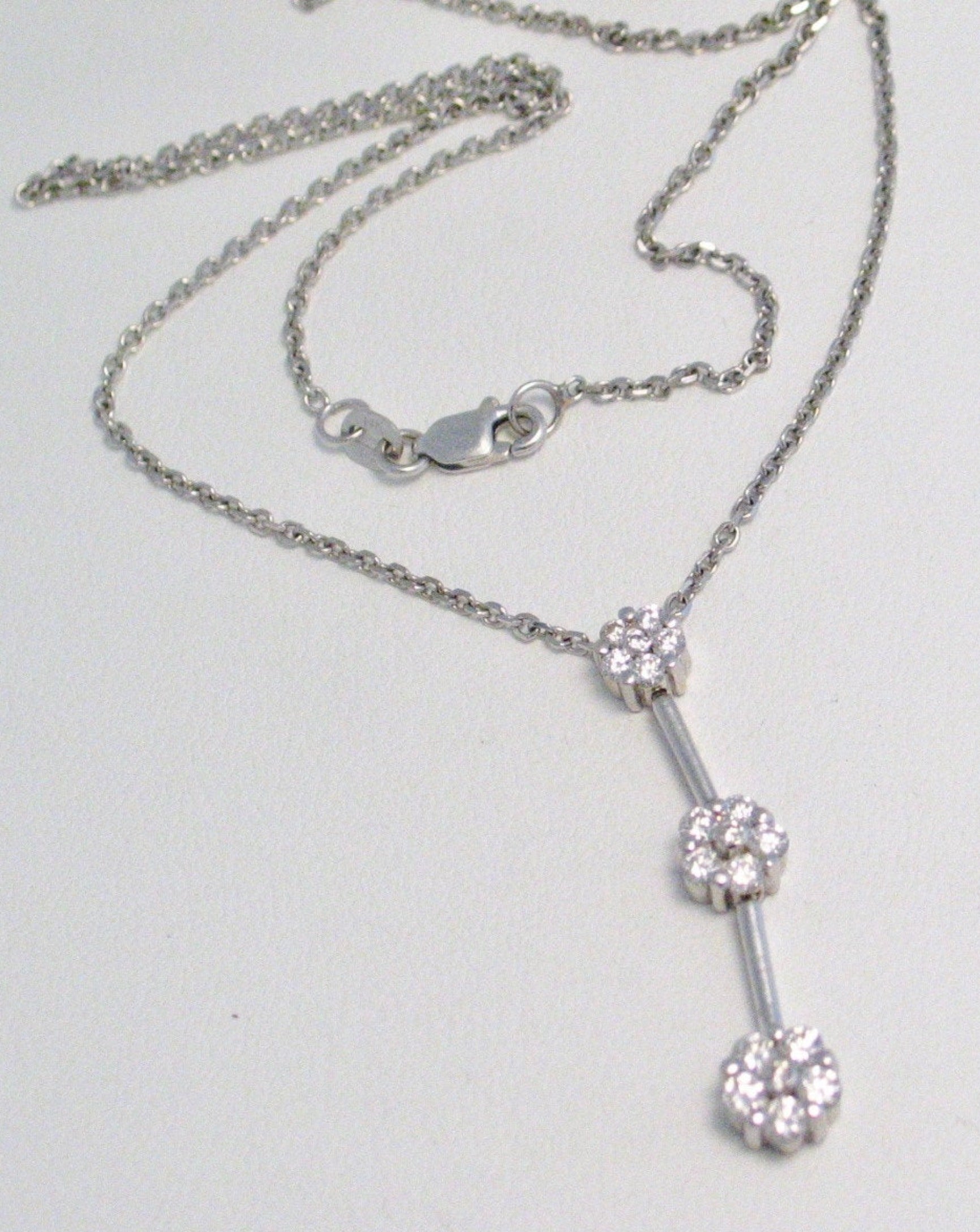 Diamond Necklace, Womens Stunning 16in Diamond Cluster Bar 14k White Gold Pendant Necklace