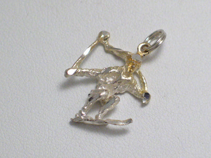 3d Silver Charm, Mens Womens Olympic Snow Ski Skier Sterling Silver Pendant - Estate Jewelry