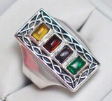 Stone Ring | Sterling Silver Celtic Tribal Design Multi Stone Ring  6.5 | Jewelry