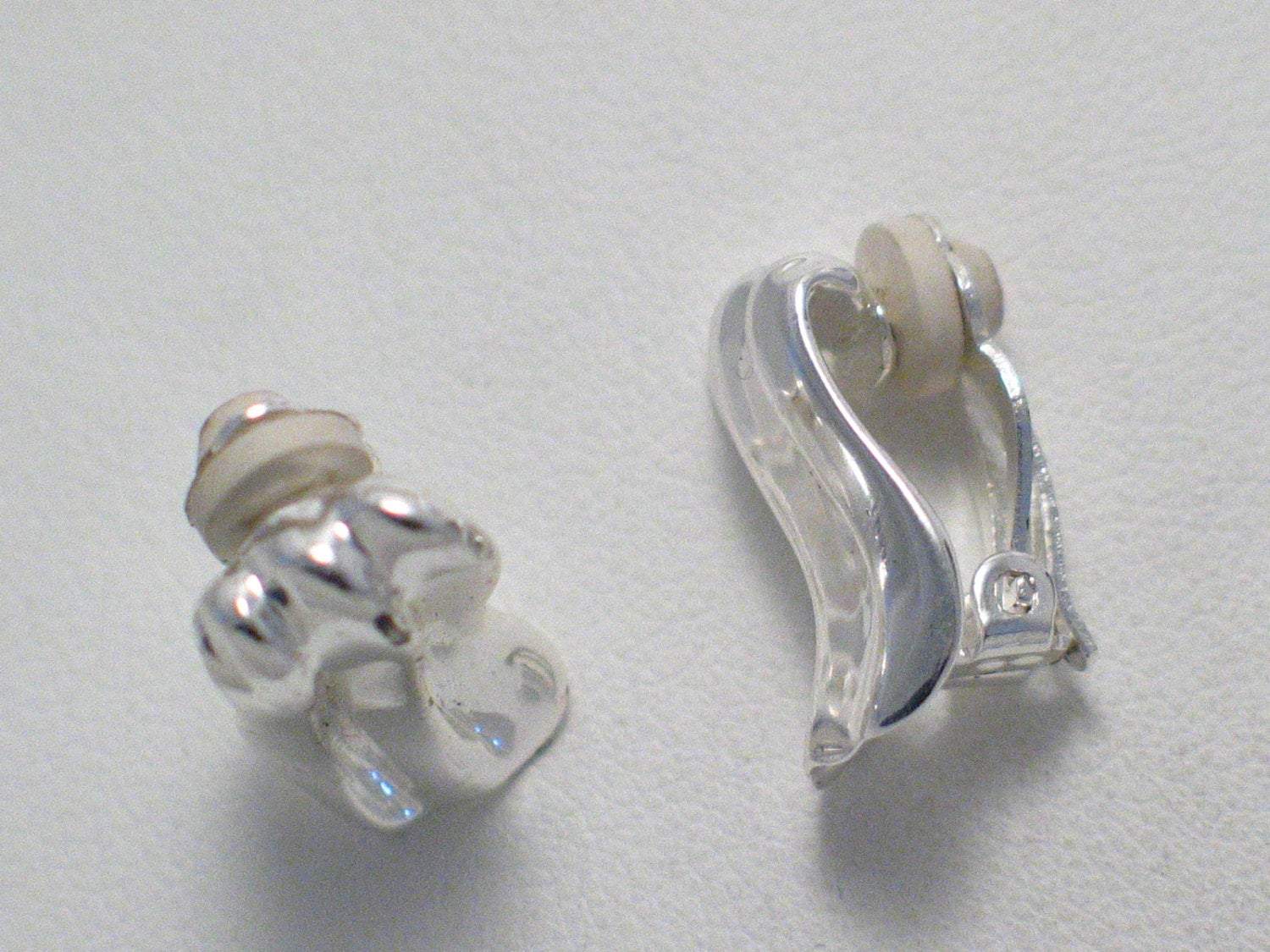 Sterling Silver Earrings, Womens Wavy Modernist Design ClipOn Style Earrings