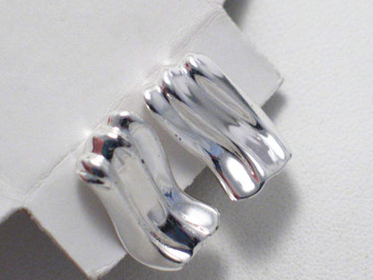 Sterling Silver Earrings, Womens Wavy Modernist Design ClipOn Style Earrings