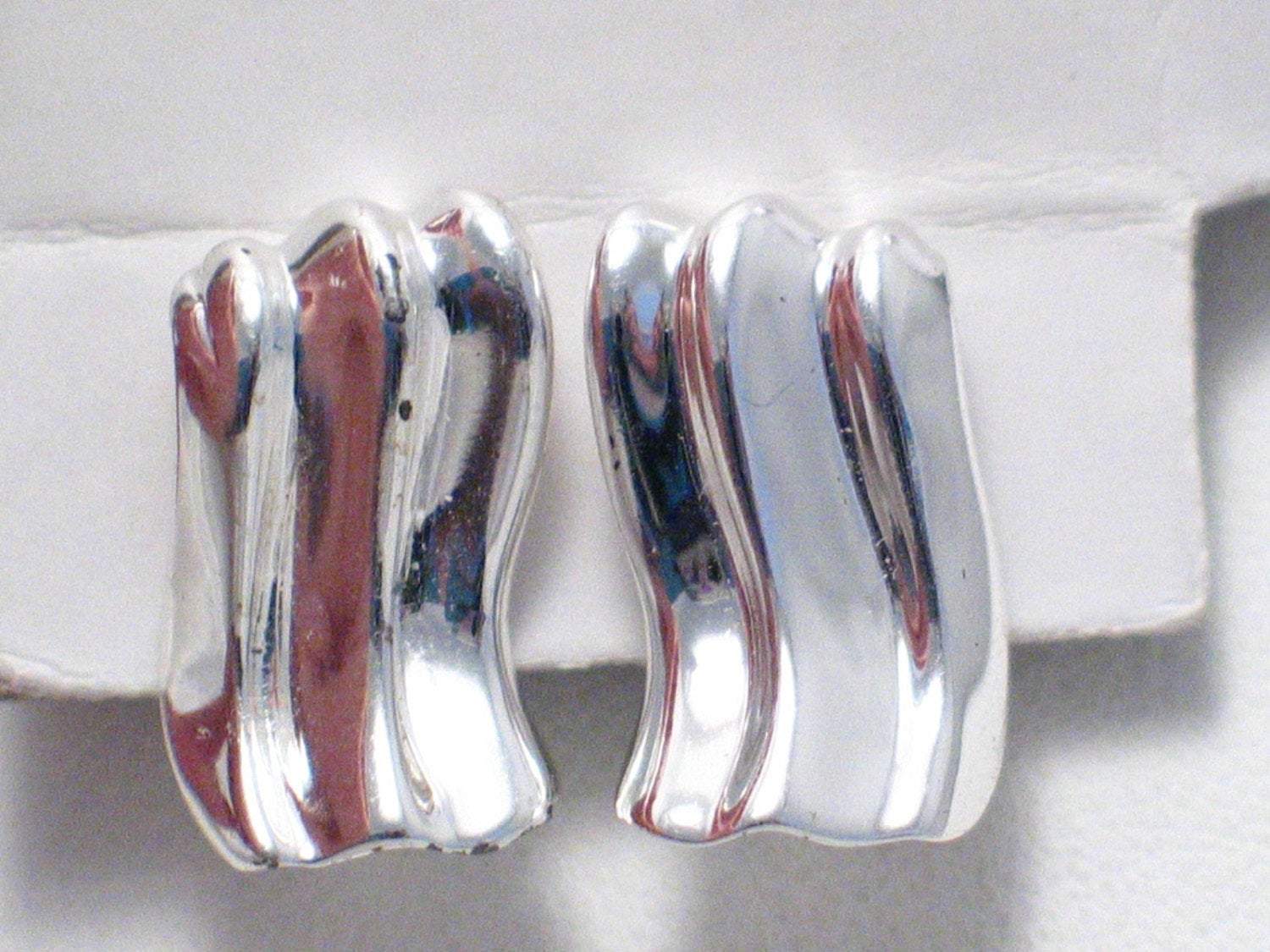 Sterling Silver Earrings, Womens Wavy Modernist Design ClipOn Style Earrings