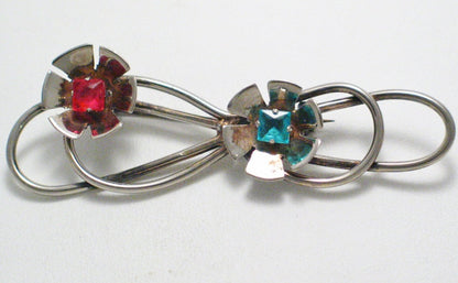 Brooches & Lapel Pins | Vintage Sterling Silver Red Blue Retro Flower Infinity Brooch | Jewelry