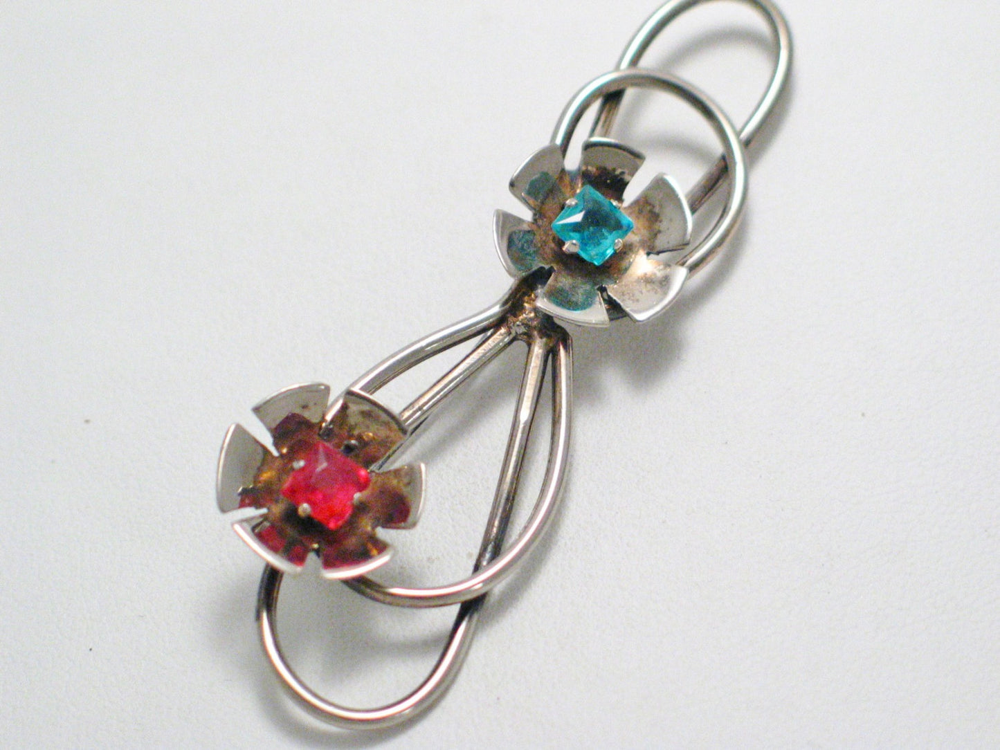 Brooches & Lapel Pins | Vintage Sterling Silver Red Blue Retro Flower Infinity Brooch | Jewelry