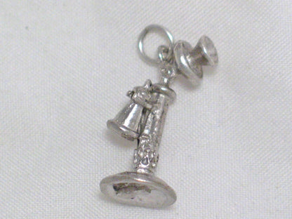 3d Charm, Vintage Sterling Silver Stick Telephone Bracelet Charm Necklace Pendant- Blingschlingers Jewelry