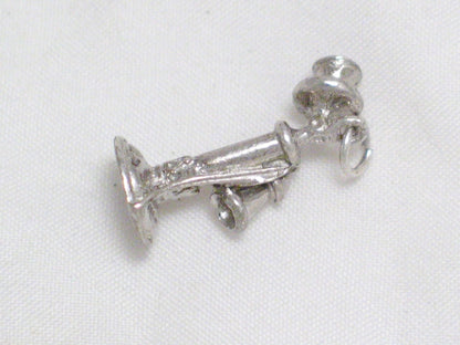 sterling silver 3D phone charm telephone pendant old fashioned vintage stick chatty cathy theme - Blingschlingers Jewelry