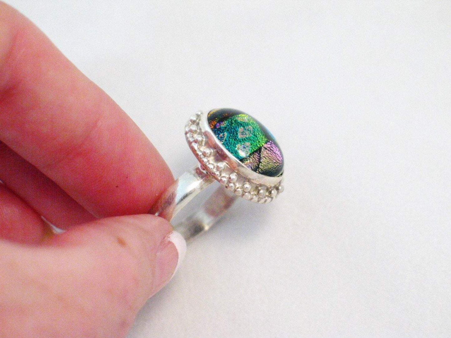 Silver Rings | Sterling Silver Dichroic Modern Art Ring 8.75 | Mens Womens Jewelry