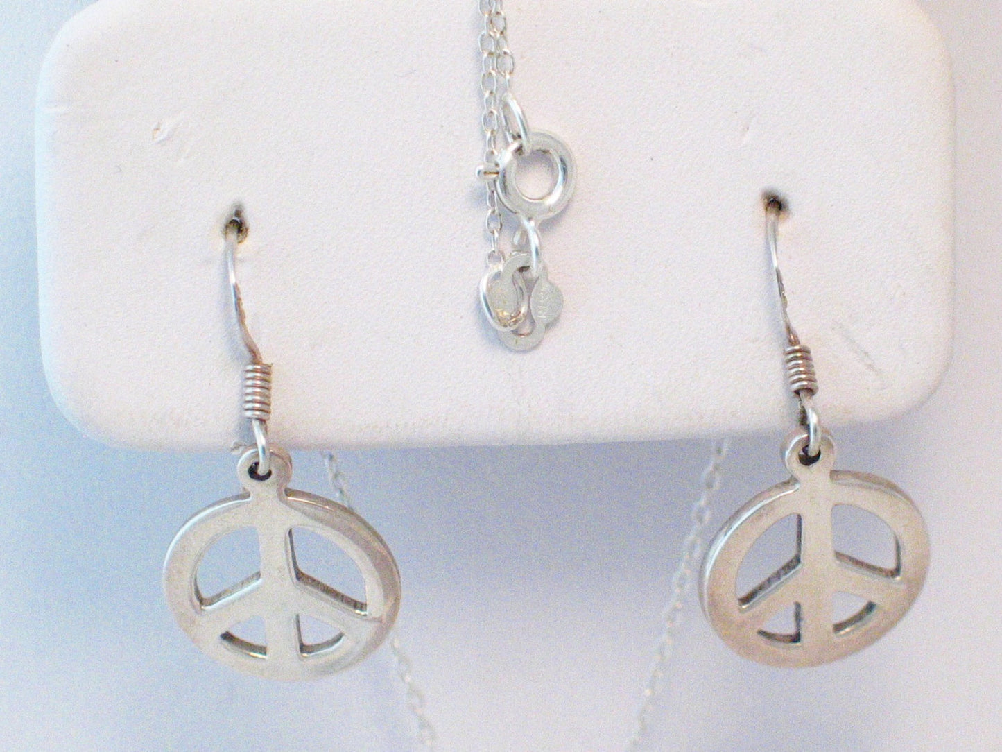Statement Jewelry, Sterling Silver Peace Sign Symbol Design Earrings & Pendant Necklace set