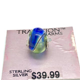 Bracelet Charms Glass Bead Charm Blue & Tea Green Spiral Design Sterling Silver - Blingschlingers Jewelry