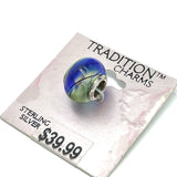 Silver Bracelet Charms Glass Bead Charm Blue & Tea Green Spiral Design - Blingschlingers Jewelry