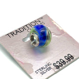 Sterling Silver Bracelet Charms Glass Bead Charm Blue & Tea Green Spiral Design - Blingschlingers Jewelry