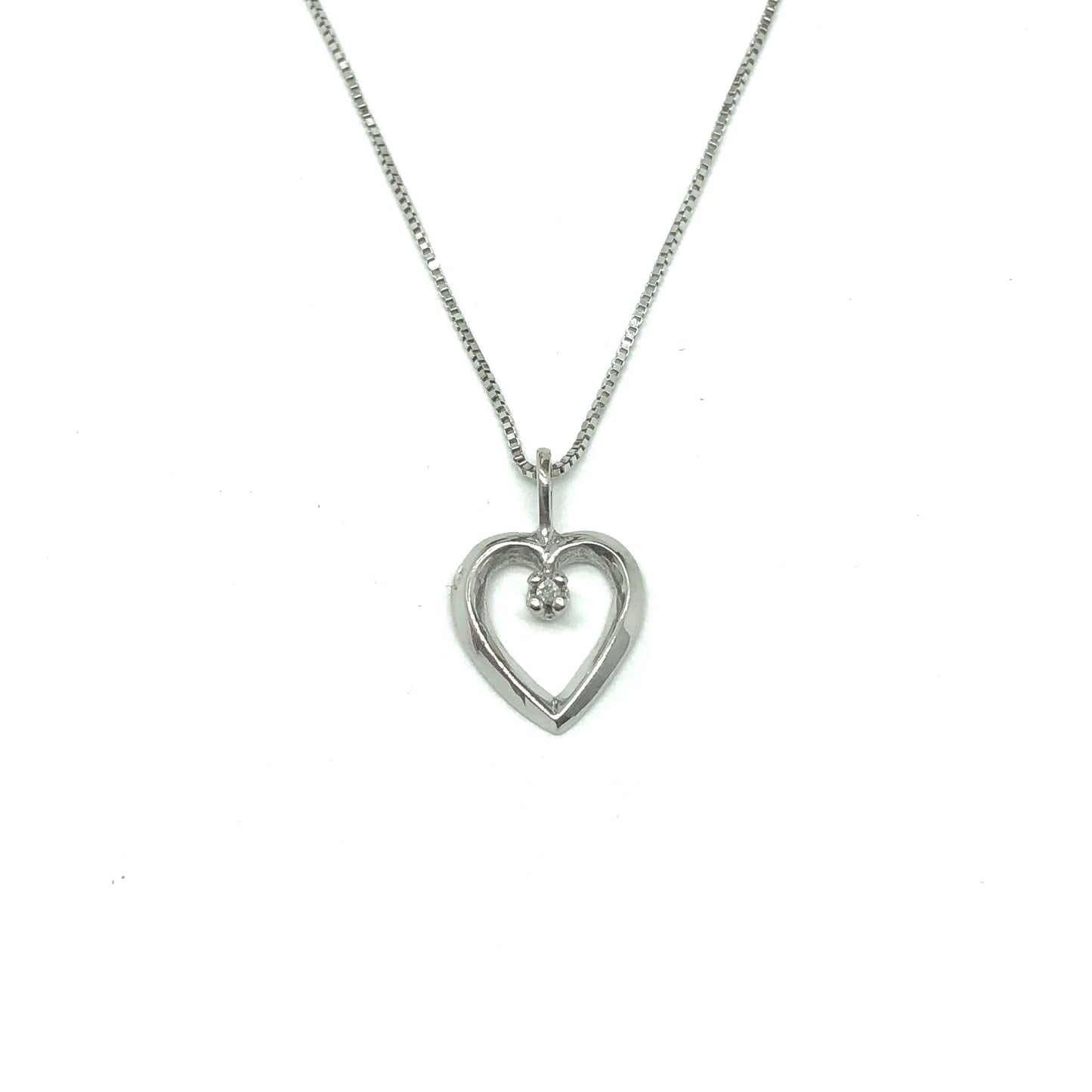 Jewelry used - Dainty 10k White Gold Open Heart Diamond Pendant