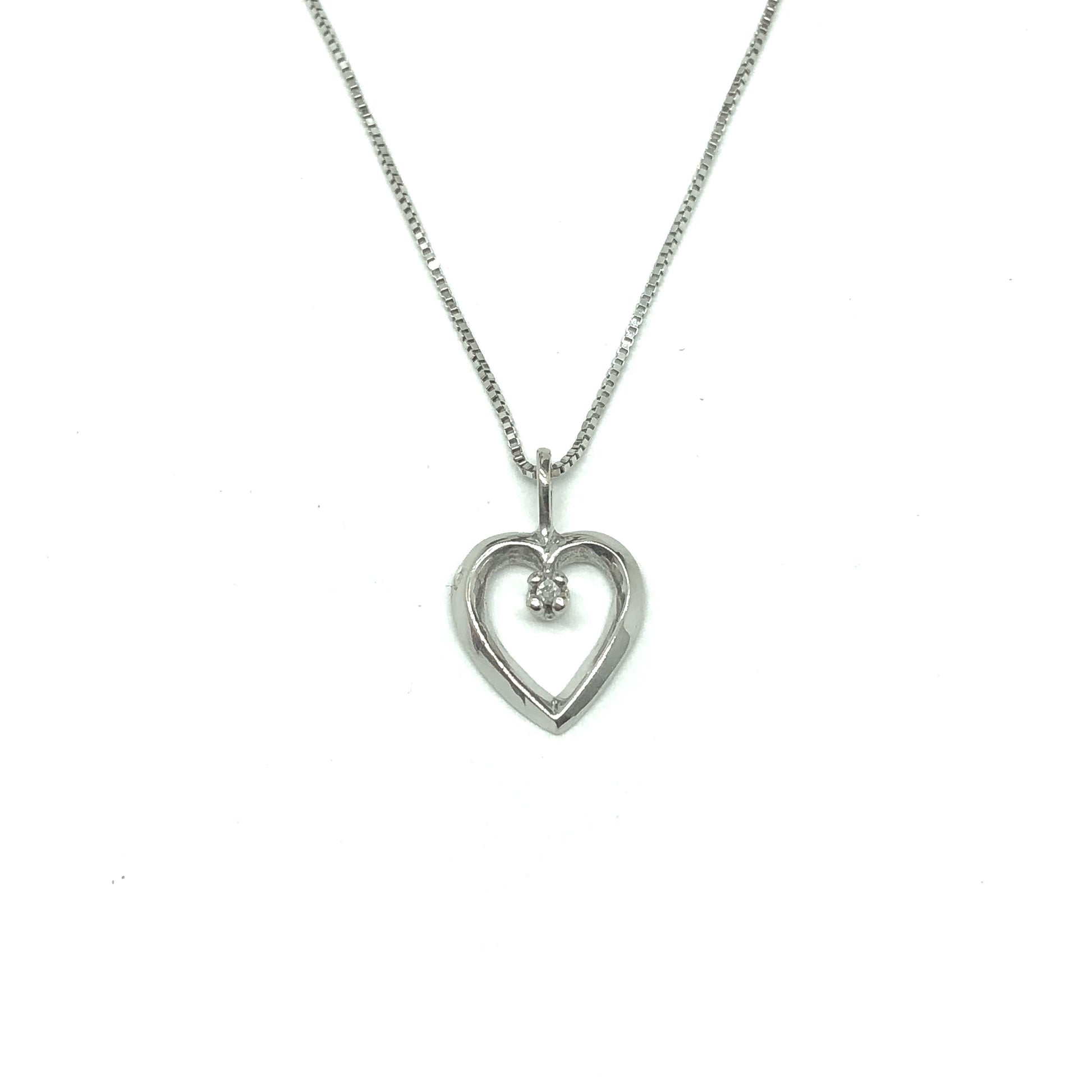 Jewelry used - Dainty 10k White Gold Open Heart Diamond Pendant