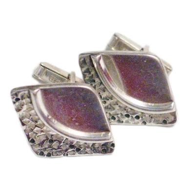 Mens Cufflinks, Vintage Kite Style Nugget Textured Sterling Silver Cufflinks