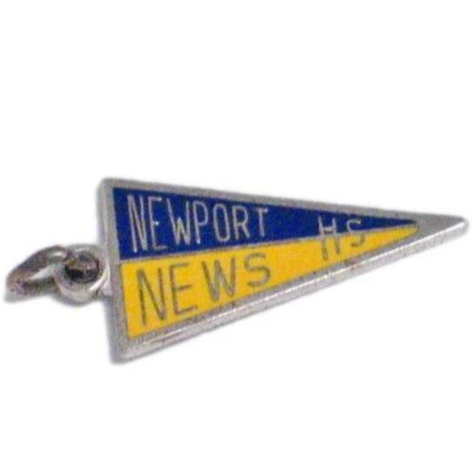 Sterling Silver Charm, Newport News High School Blue Yellow Color Flag Pennant Charm