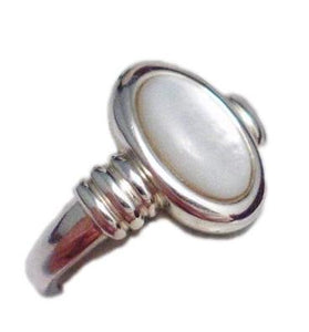 Ring | Sterling Silver Sleek Oval White Pearl Ring 8.25 | Blingschlingers Jewelry